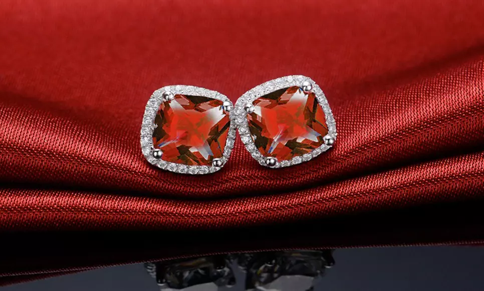 Sterling Silver Cubic Zirconia Cushion Cut Halo Studs