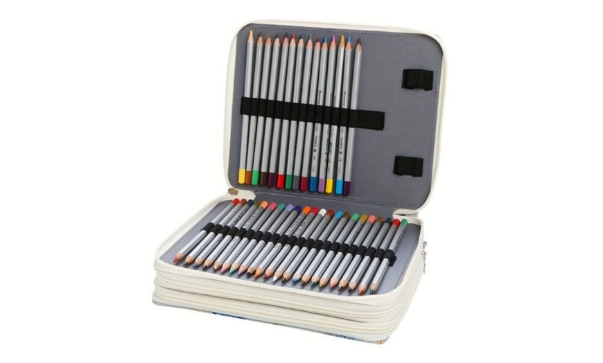 Image 12: Floral Oxford Fabric 3-Layer Art Brush Storage Case