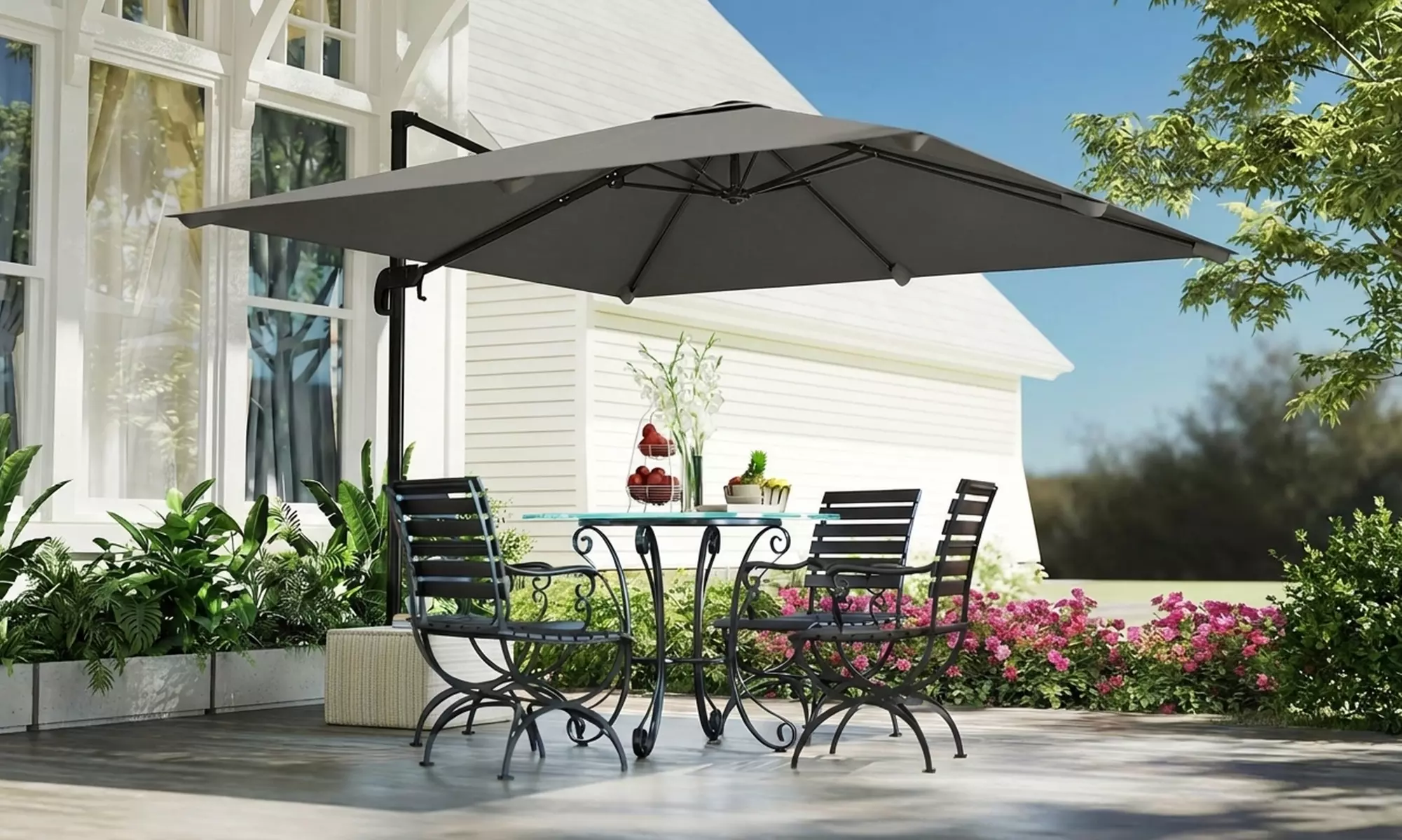 Outsunny 3m x 3m Cantilever Garden Parasol with 360° Rotation and Tilt
