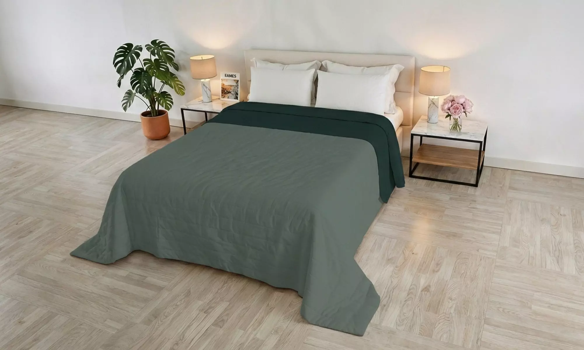 Couvre-lit "Trapuntino Golia" double face effet vintage "water washed"