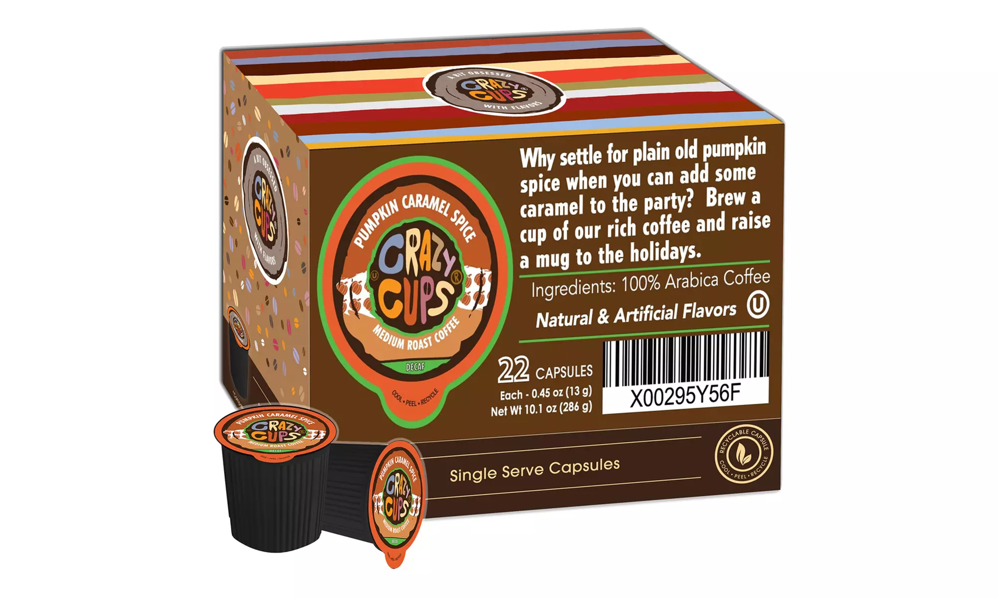 Crazy Cups Decaf Pumpkin Caramel Spice Hot or Iced Coffee K Cups 22 or 80 Count