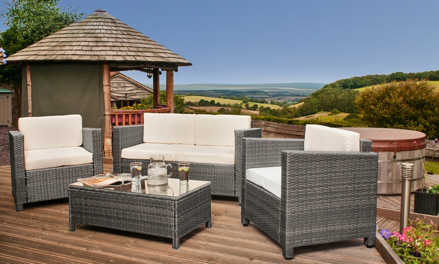 Image 1: Tuscany Four-Seater Rattan-Effect Garden Furniture Set