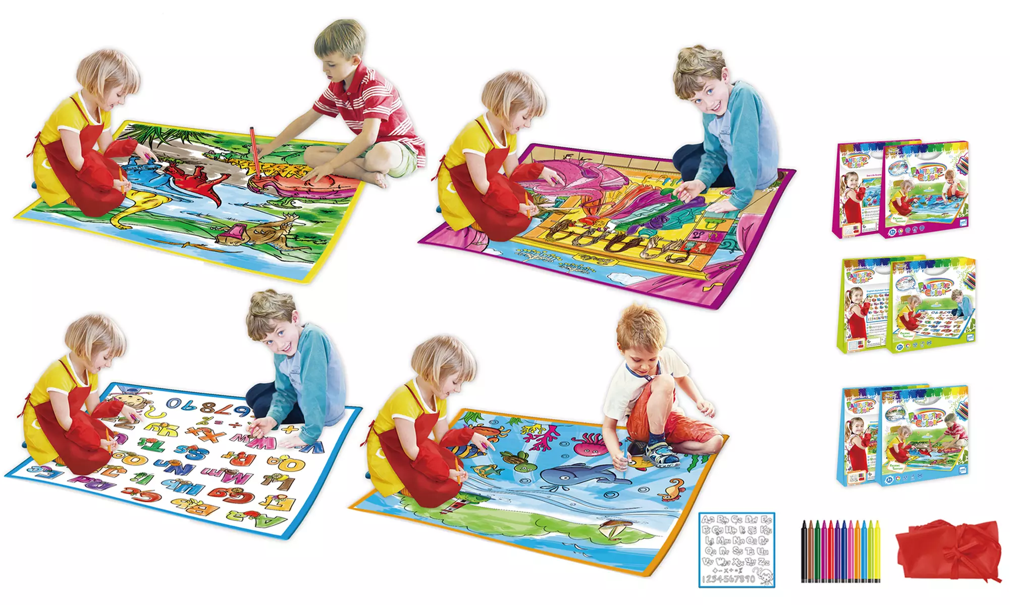 Zummy Kids Large Washable Coloring Play Mat & Apron w/ 12 Washable Markers - Primary Image