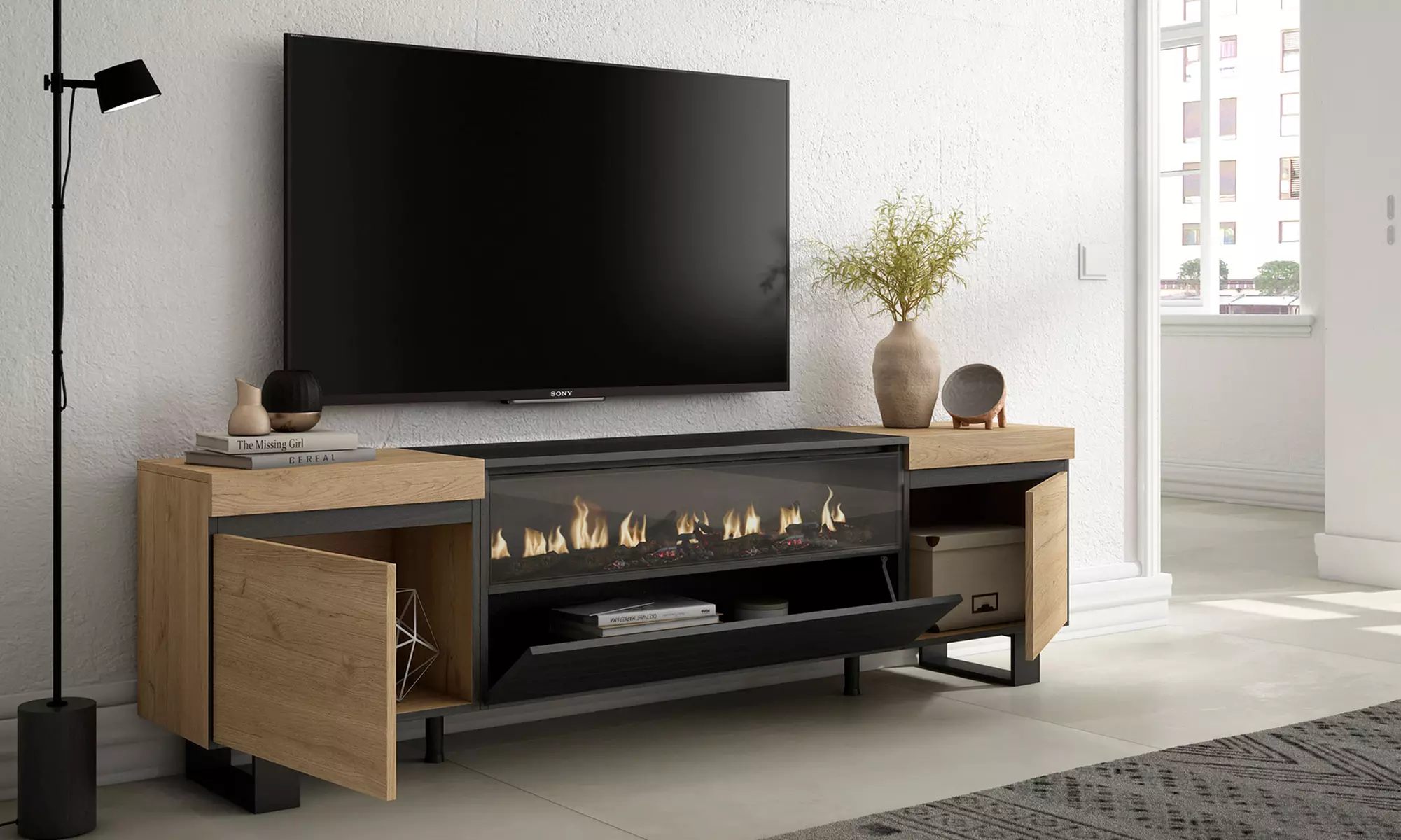 Mueble de TV con almacenamiento y opción a chimenea LED, envío gratuito - Primary Image