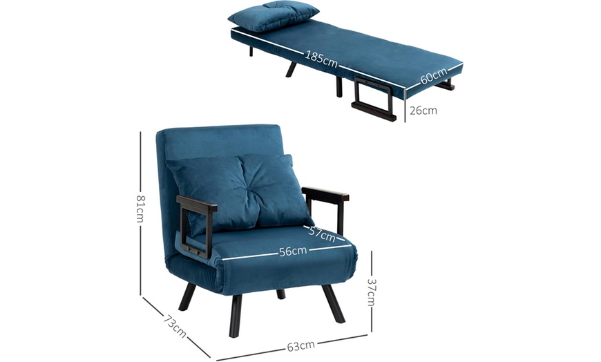 Image 5: HomCom 4-in-1 Velvet-Feel Single Chair Bed