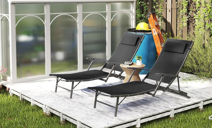 Image 10: Outsunny Set of Two Adjustable Back Sun Loungers 