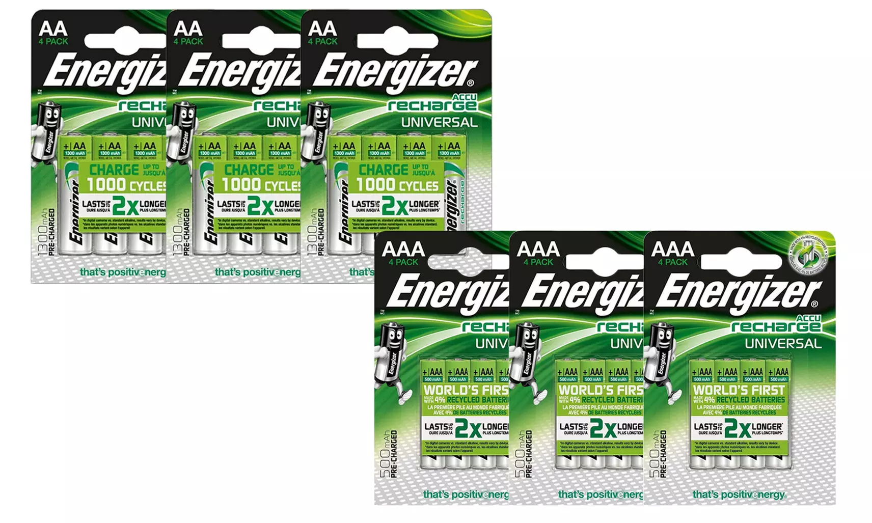 1, 2, 3 ou 6 packs de 4 piles rechargeables Energizer - Primary Image