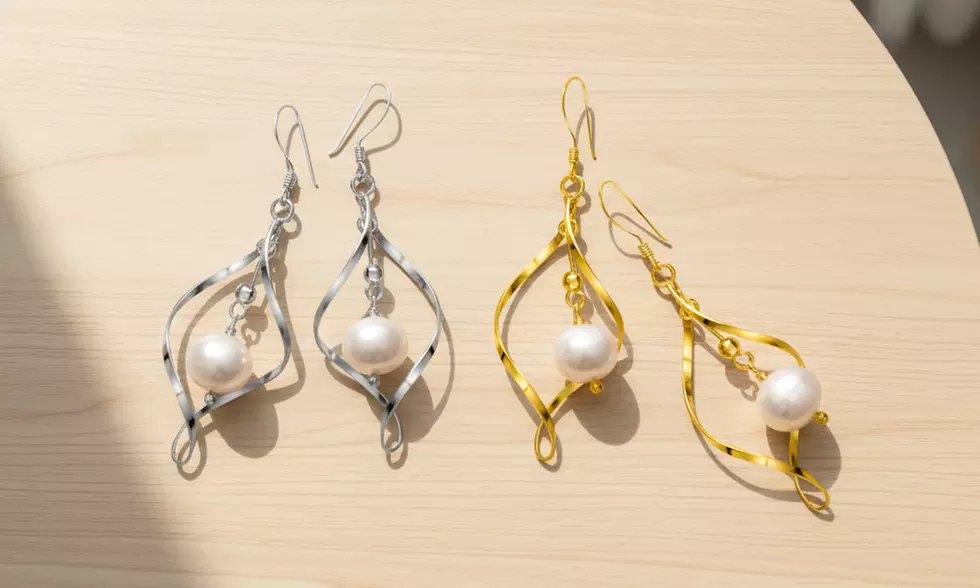 Freshwater Pearl Dangle Earrings in Sterling Silver