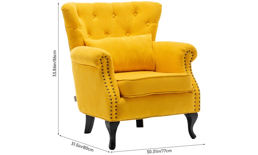 Image 6: Living And Home Yellow Upholstered Buttoned Wingback Armchair