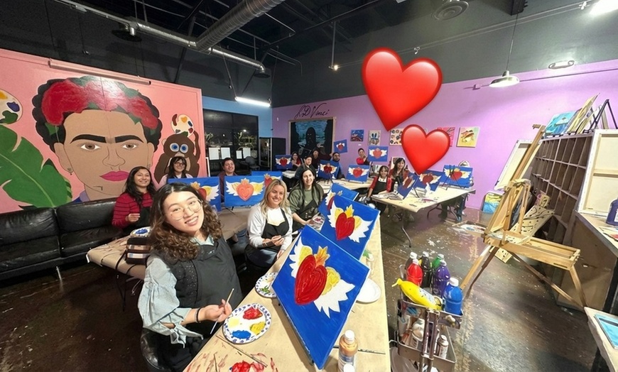 Image 2: Guided Paint & Sip with Wine & Appetizers for One, Two, or Four People