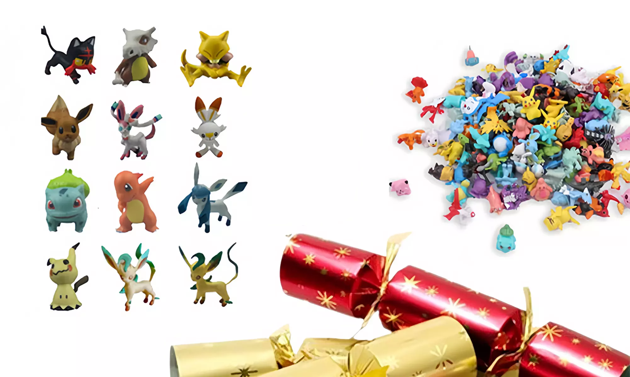 2, 4, 6 of 12 knalbonbons voor de kerst gevuld met Pokémon-figuren, zoals Pikachu, Charmander, Blastoise, etc. - Primary Image