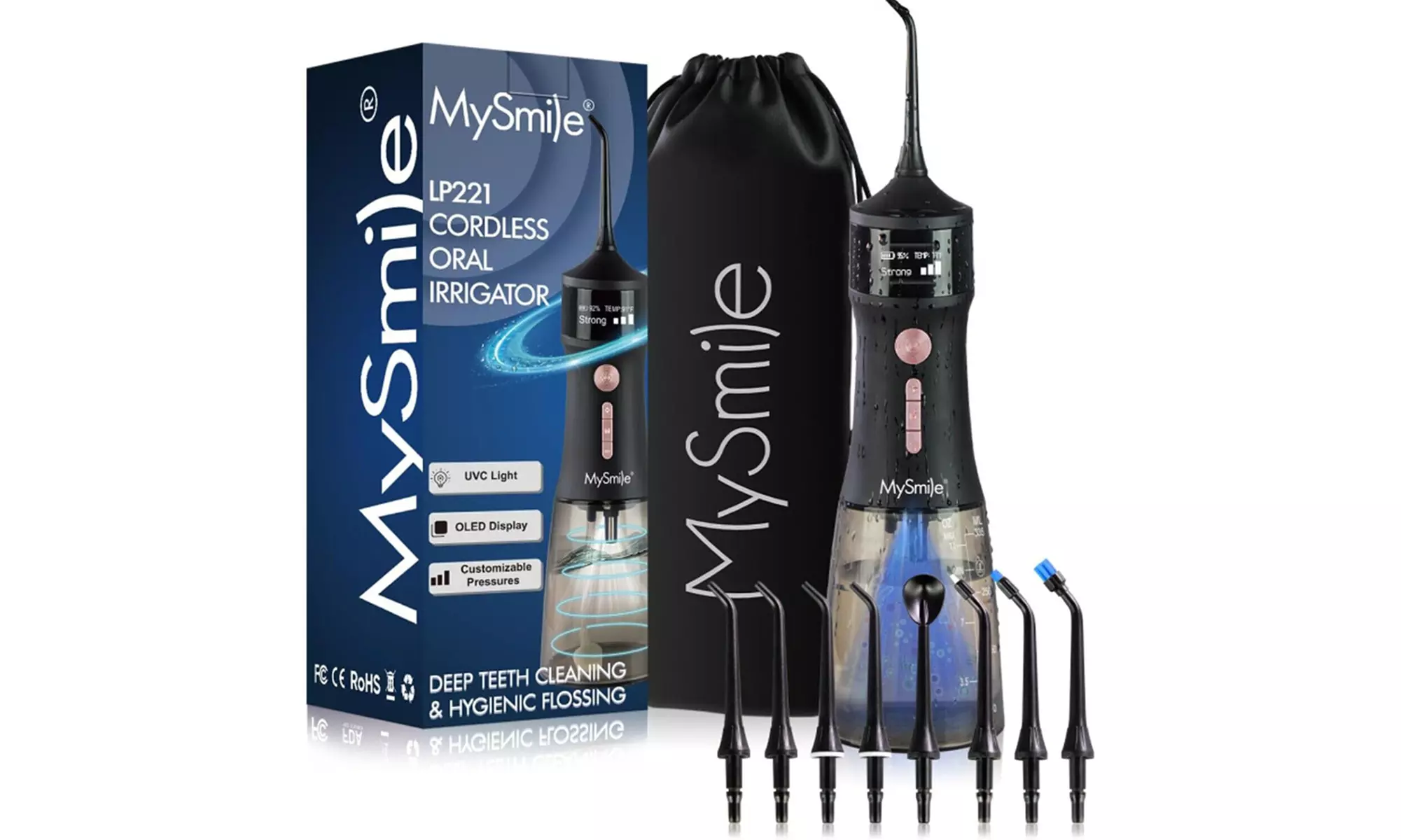 MySmile LP221 Protable Water Flosser Dental Oral Irrigator with UVC Light