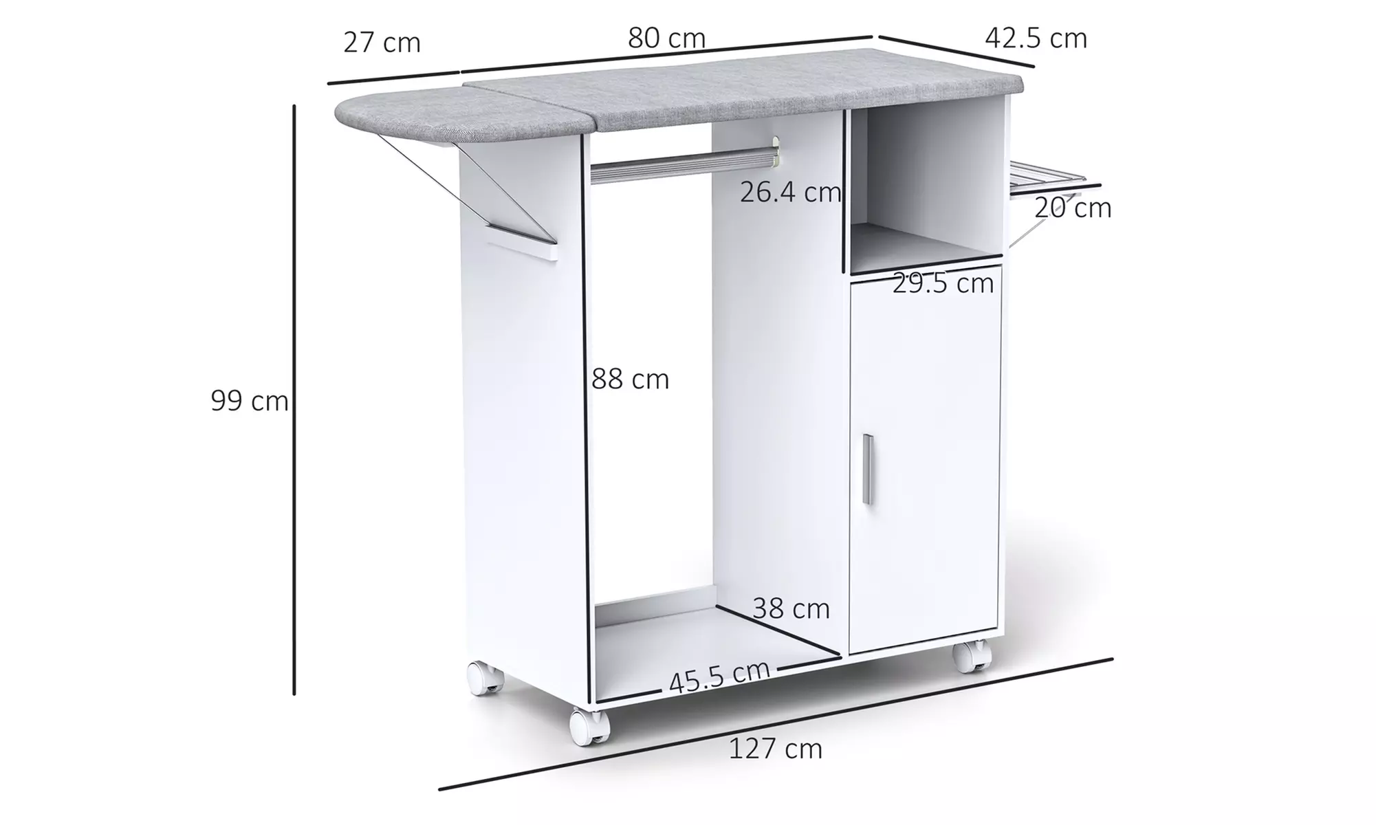 HomCom Rolling Ironing Board Cabinet, Space-Saving and Mobile Design