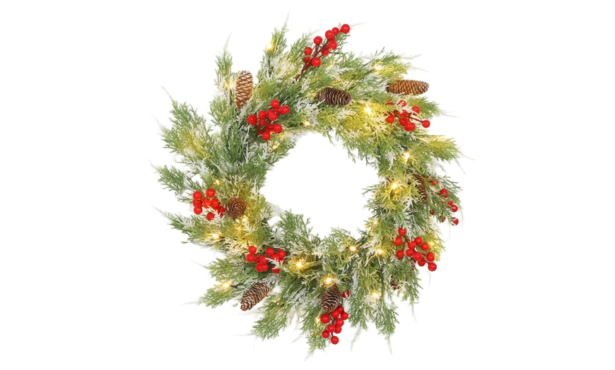 Image 2: HomCom 60cm Prelit Christmas Wreath with LED Lights 