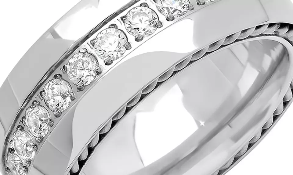 1.12 Cttw Men's Stainless Steel Chain Link Inlay Ring With Cubic Zirconia