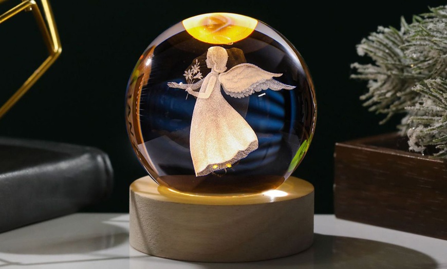 Image 3: 3D Engraved Crystal Ball Night Light with Solid Wood Base