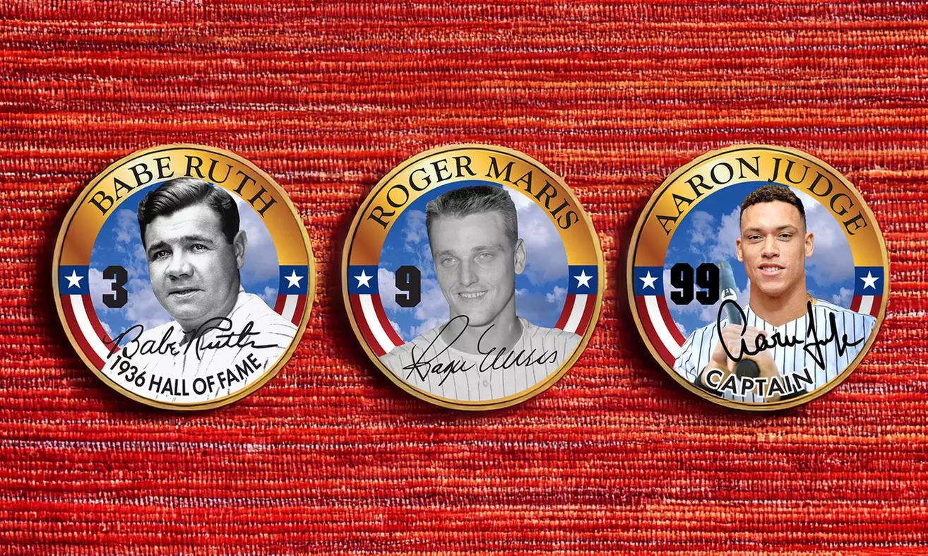 RUTH , MARIS , JUDGE Yankee HR Greats NY State Quarters 24K Gold Clad 3-Coin Set