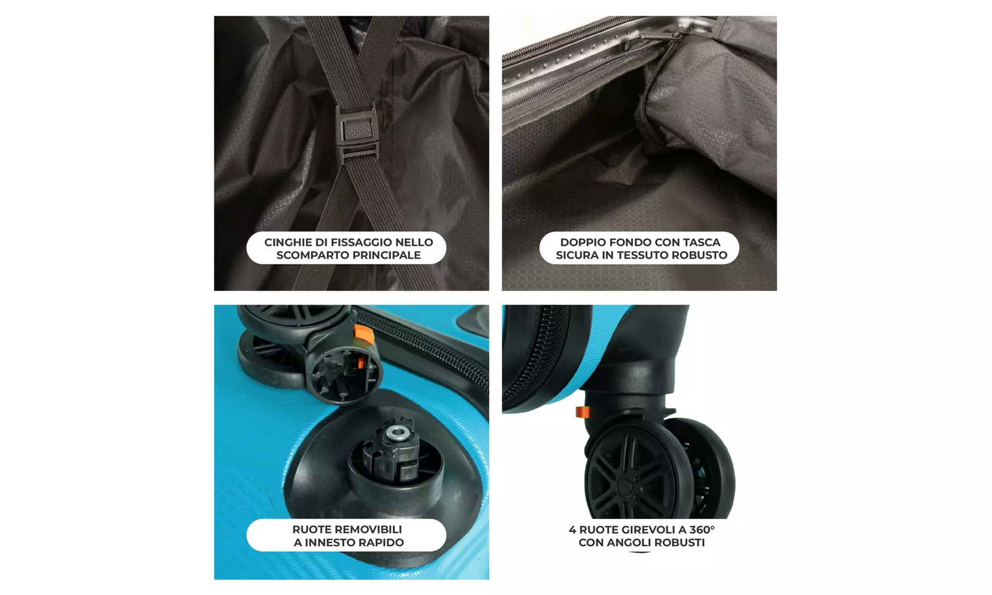 Maleta de cabina de ABS con ruedas desmontables