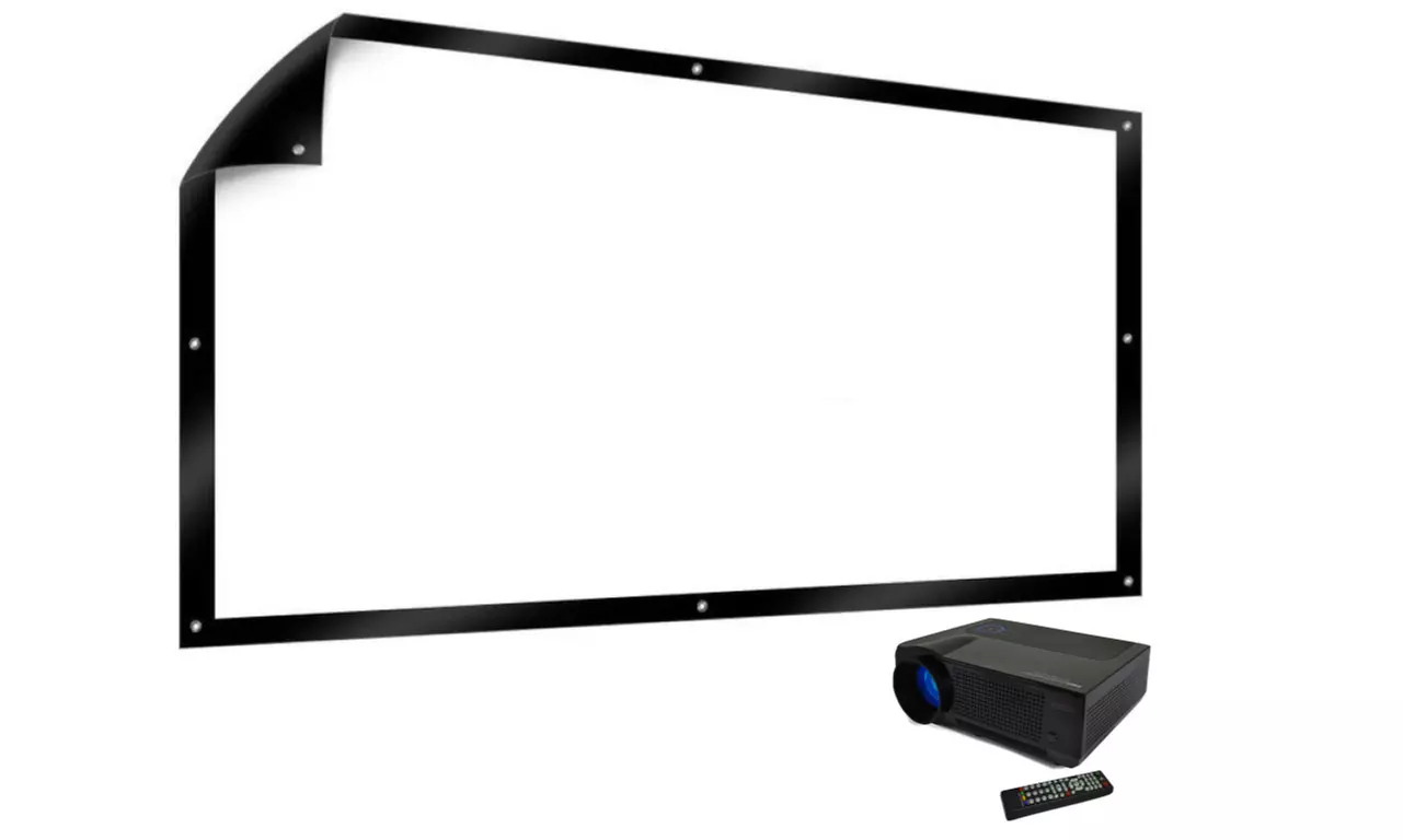 ​Favi Home or Portable LED Projector with Built-In Speakers and 100" Screen - Second Medium
