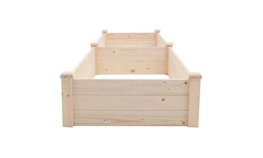 Image 2: Varnish-Coated Solid Wood Raised Garden Bed with Two Compartments