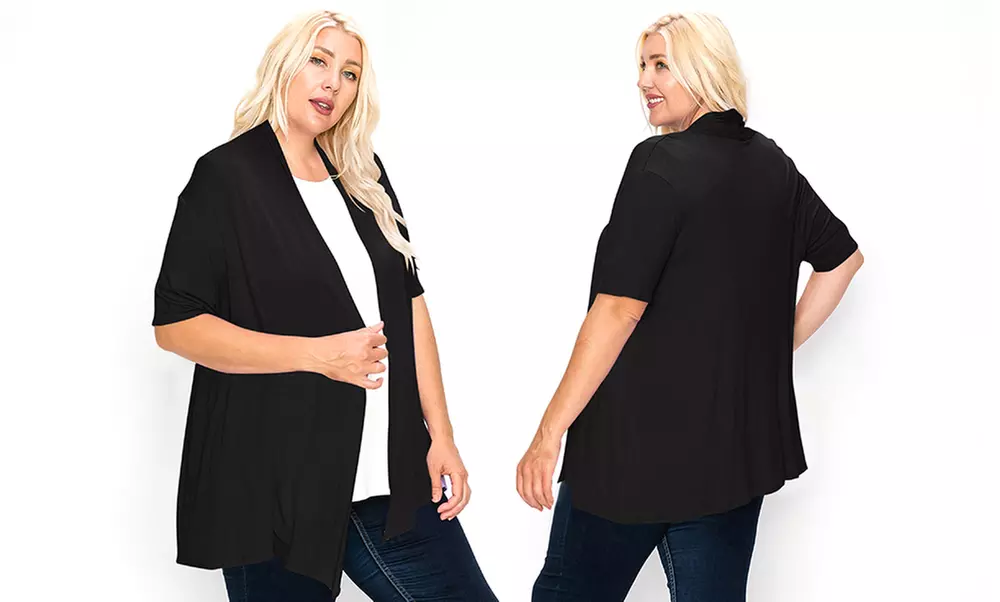 Women's Plus Size Casual Short Sleeve Open Front Cardigan