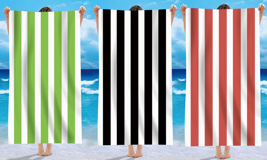 Image 1: Single Jersey Striped Summer Beach or Bath Towel