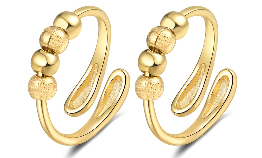 Image 6: 2x Elegante Spinner-Ringe mit drehbaren Perlen zur Entspannung