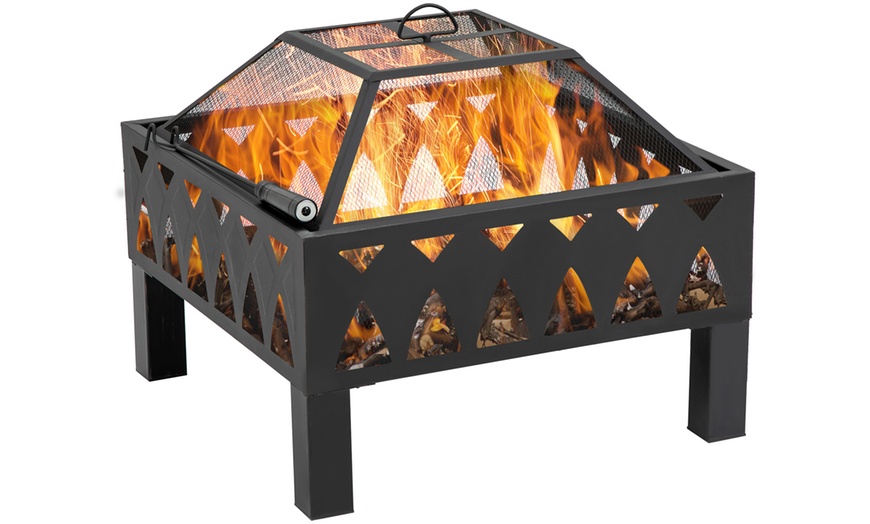 Image 2: Outsunny Outdoor Fire Pit with Screen Cover