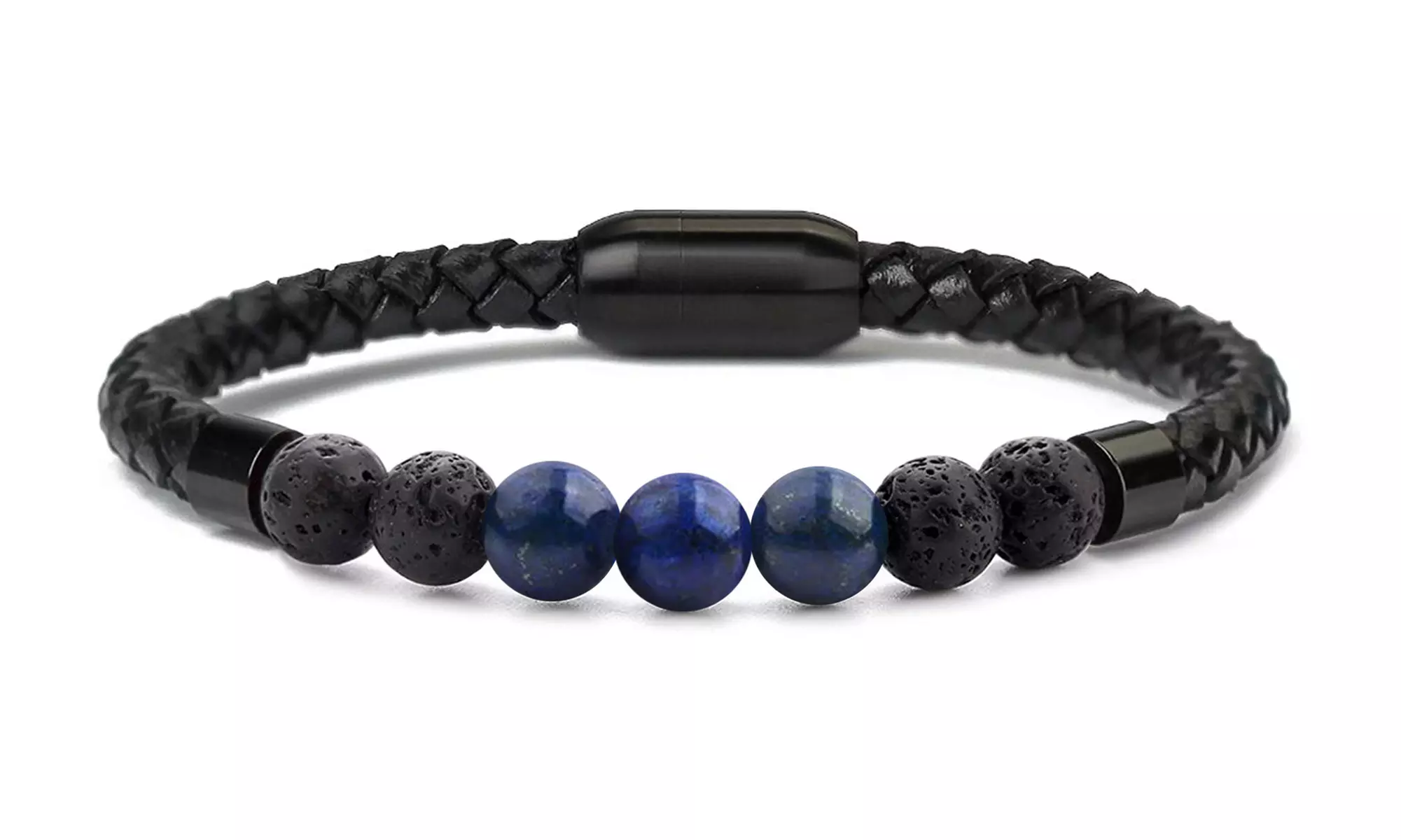 Men's Natural Healing Stone Leather Bracelet with Magnetic Closure