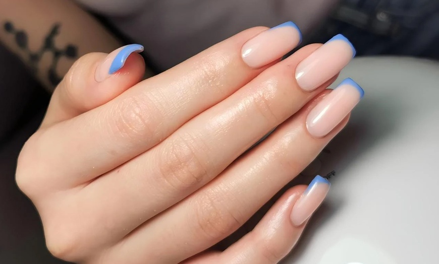 Image 1: Get Glam with Acrylic or Hard Gel Nails w/ Polish, Blowdry & Pedicure!