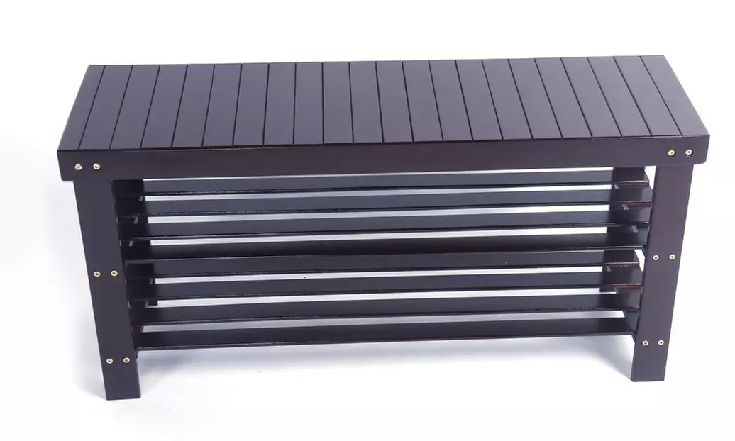 35" Strip Pattern 3 Tiers Bamboo Stool Shoe Rack Coffee