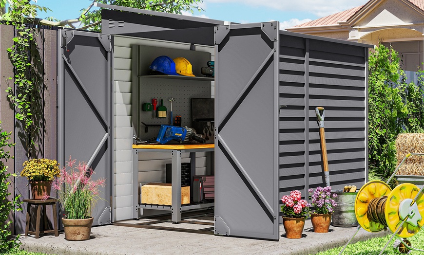 Image 5: Outsunny Galvanised Metal Garden Shed with Foundation Kit 5ft x 9ft 