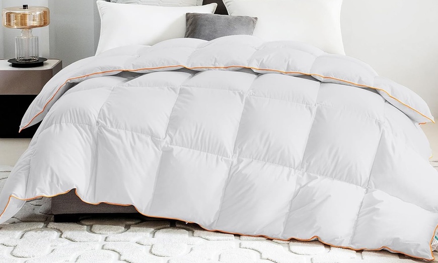 Image 1: Luxury Gold Coloured Piped Edge Winter Goose Feather & Down Duvet