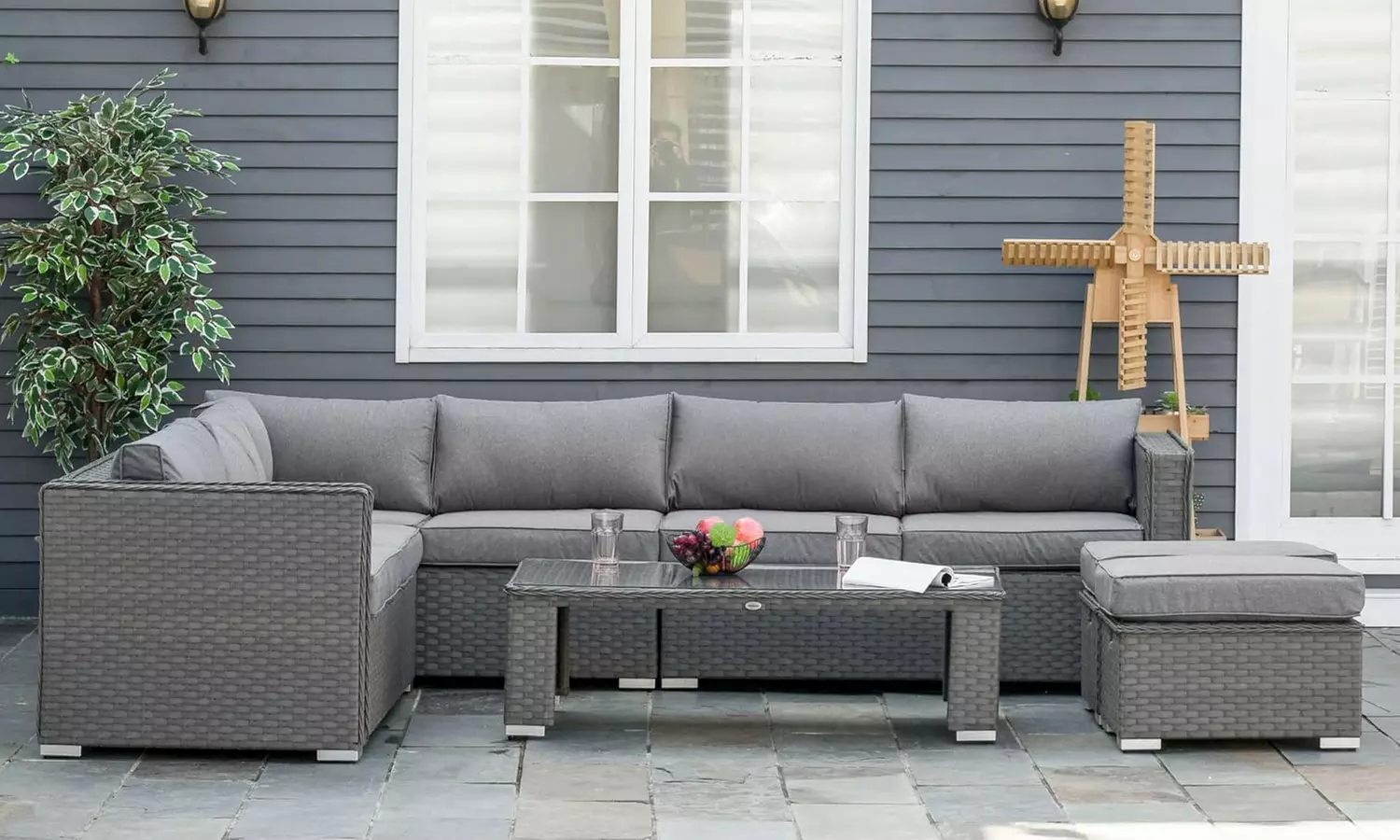 Outsunny Six-Seater Rattan-Effect Corner Sofa Set