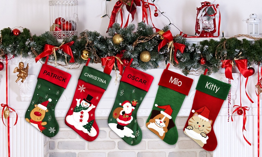 Image 1: Personalised Traditional Cat and Dog Christmas Stockings