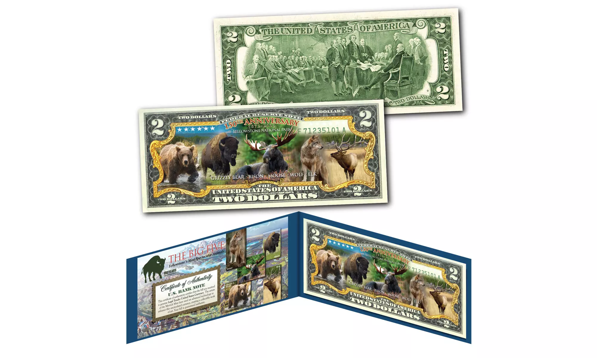 Yellowstone National Park BIG FIVE Animals 150th Anniv 2 Dollar Bill - Primary Image