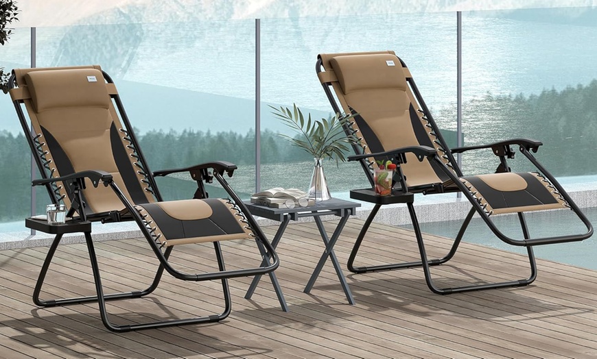 Image 1: Outsunny Zero Gravity Lounger Chairs (Set of 2)