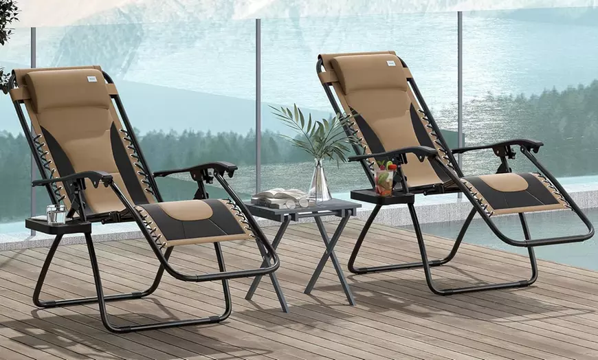 Image 1: Outsunny Set of Two Zero Gravity Lounger Chairs