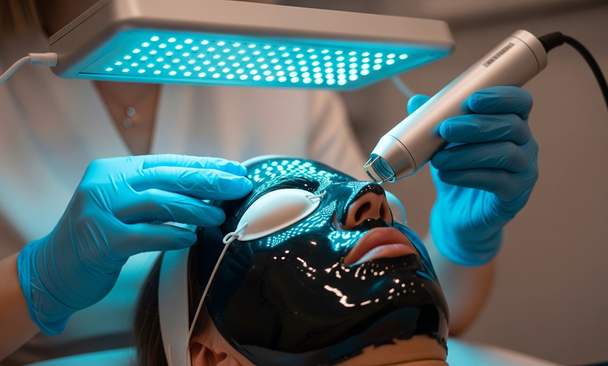Image 2: 1, 2 or 3: Full Face Carbon Laser Peel w/ LED Therapy & Modeling Mask 