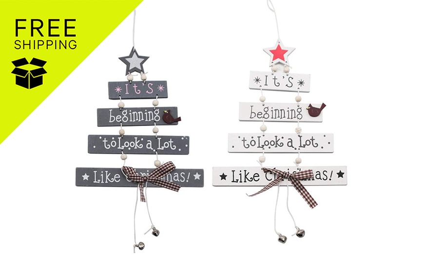 Image 1: Two or Four Christmas Tree Hanging Cards – Available in White and Grey
