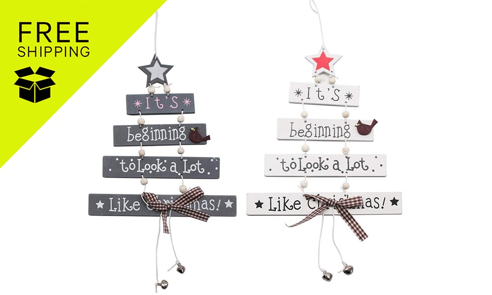 Two or Four Christmas Tree Hanging Cards – Available in White and Grey