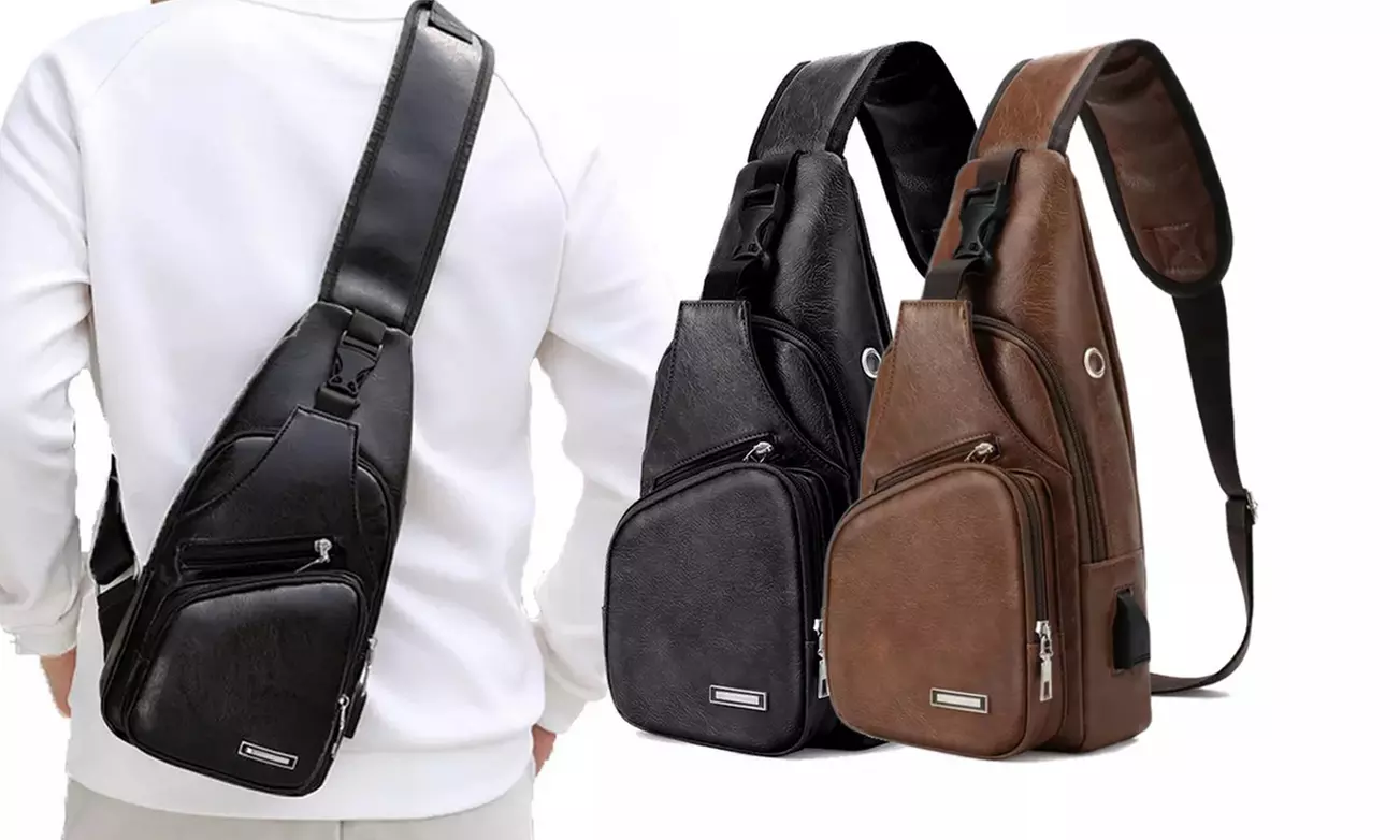 1x oder 2x Umhänge-Brusttasche in Leder-Optik für Herren