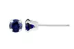 14k White Gold Plated Round 4mm Genuine Gemstone Blue Sapphire Stud Earrings - Second Medium