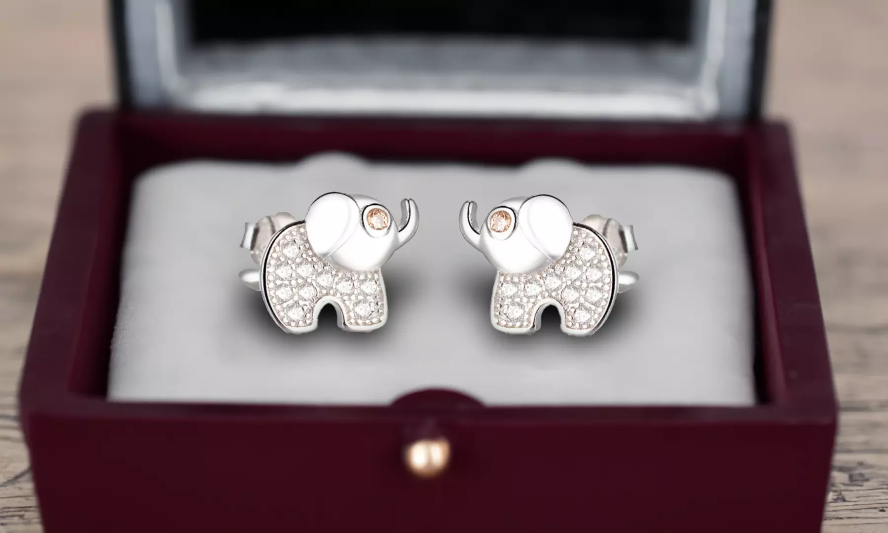 Sterling Silver Elephant Stud Earring with Citrine and White Topaz