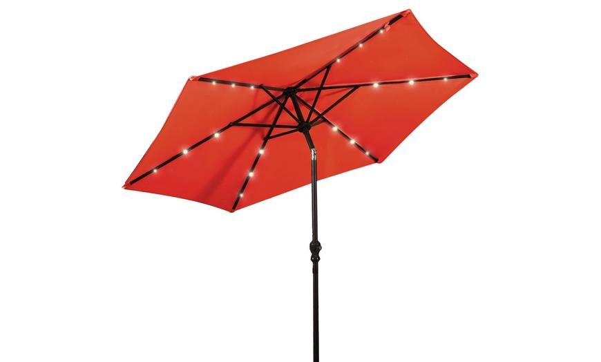 Image 11: 9ft. Patio Umbrella Solar LED Lights Steel Tilt with Crank