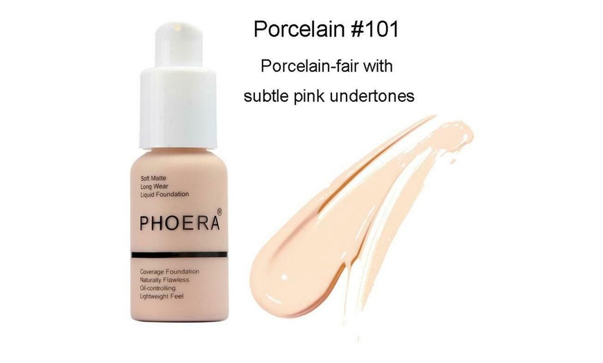 Image 2: Phoera Foundation Makeup Full Coverage Liquid Base Brighten Long Lasting Shade
