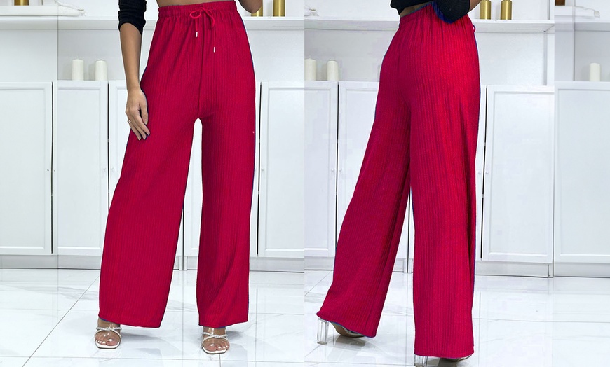 Image 12: Textured Palazzo Wide Trousers