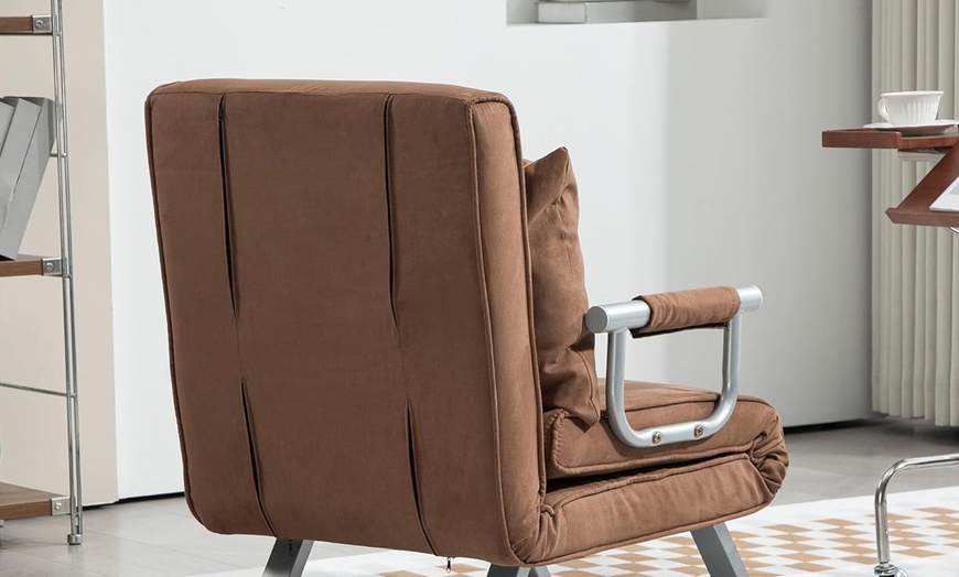 Image 3: HomCom 4-in-1 Chair Bed, Faux Suede & Velvet Feel
