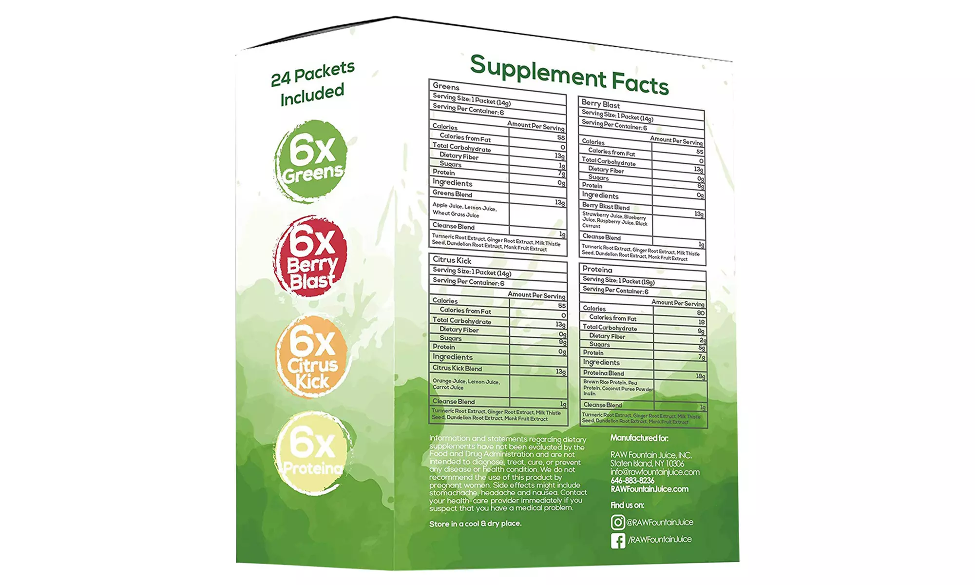 Raw Fountain - 3 Day Juice Cleanse Detox 24 Powder Packets - Weight Loss Program