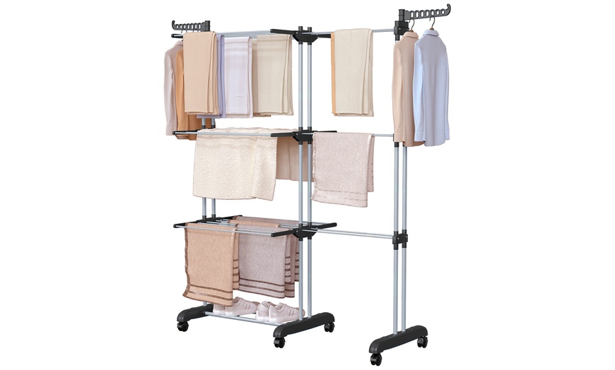 Image 2: Black or Blue Four-Tier Foldable Laundry Dryer Rack Indoor or Outdoor
